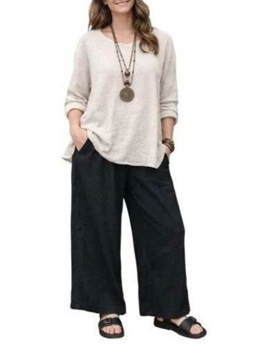 FLAX Heavy Linen Wide Leg Pants in Black - 1G/ 18-20